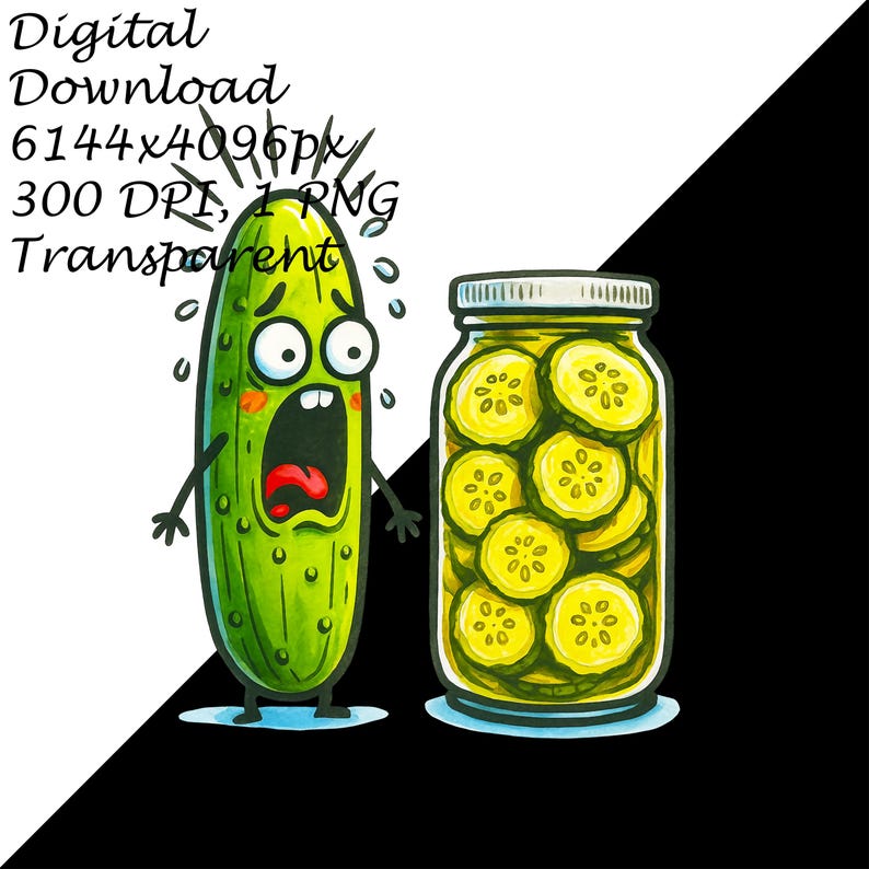 Scared Pickle & Pickle Jar PNG Clipart – Cute Funny Cucumber Art ...