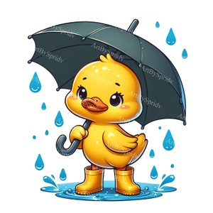 Entzückendes Regnerischen Tag Enten Clipart|Transparentes PNG für Sublimation und Druckbares Kunsthandwerk|Regenschirm & Regenstiefel Illustration|Tiergrafiken