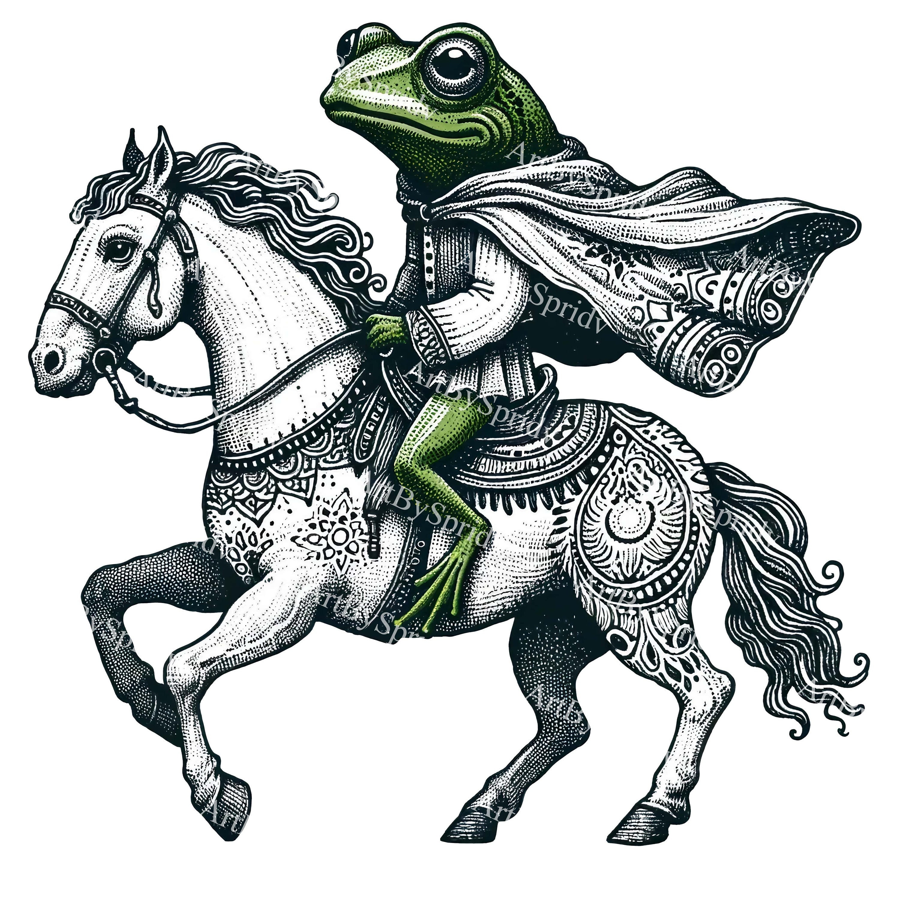 Medieval Frog Knight Riding Horse PNG Clipart,vintage Style Frog on ...