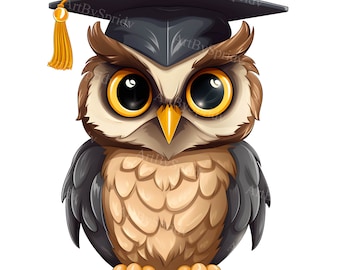 Wise Graduation Owl Clipart PNG, Cute Owl with Graduation Cap, Digital Grad Invitations, Cards, Decor, School Success Owl Clip Art,DIY Craft