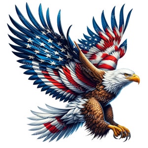 Clipart PNG aquila americana patriottica, design a sublimazione delle ali della bandiera maestosa degli Stati Uniti, download digitale per il fai da te e clip art stampabile