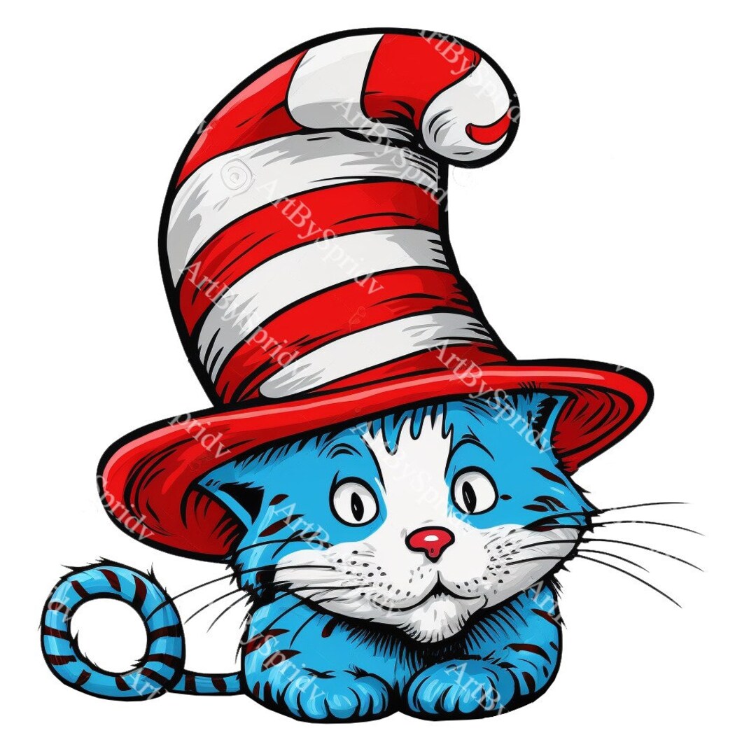 Cute Cat in the Hat PNG Transparent Animal Clipart Kids Book Etsy