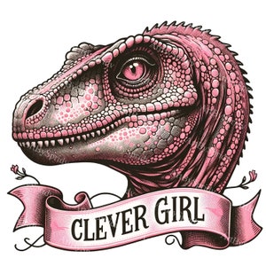 Rosa Dinosaurier Clipart 'Clever Girl' - Dino Bild für Sublimationsdrucke, DIY Handwerk, T-Shirts, Tassen, Dekor - digitaler Sofort Download