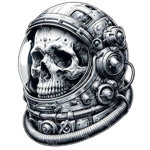 Astronaut Skull PNG Clipart | Vintage Space Helmet Illustration | Sci-Fi Digital Print | Gothic Sublimation Graphic | Cosmic Skeleton Art