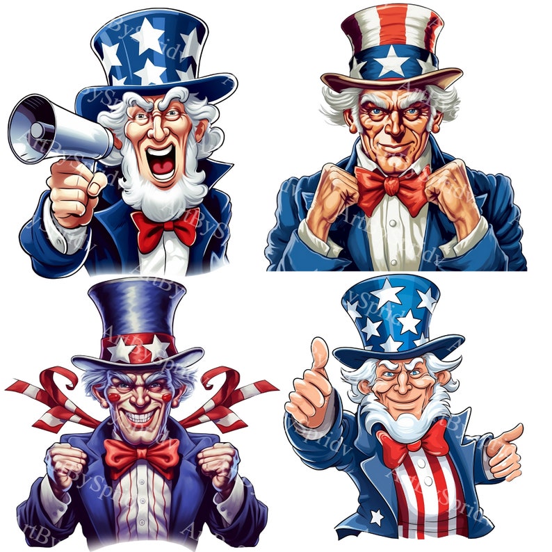 Uncle Sam Pac 4 Pack USA Patriotic Uncle Sam Transparent PNG Clipart Design,printable ...