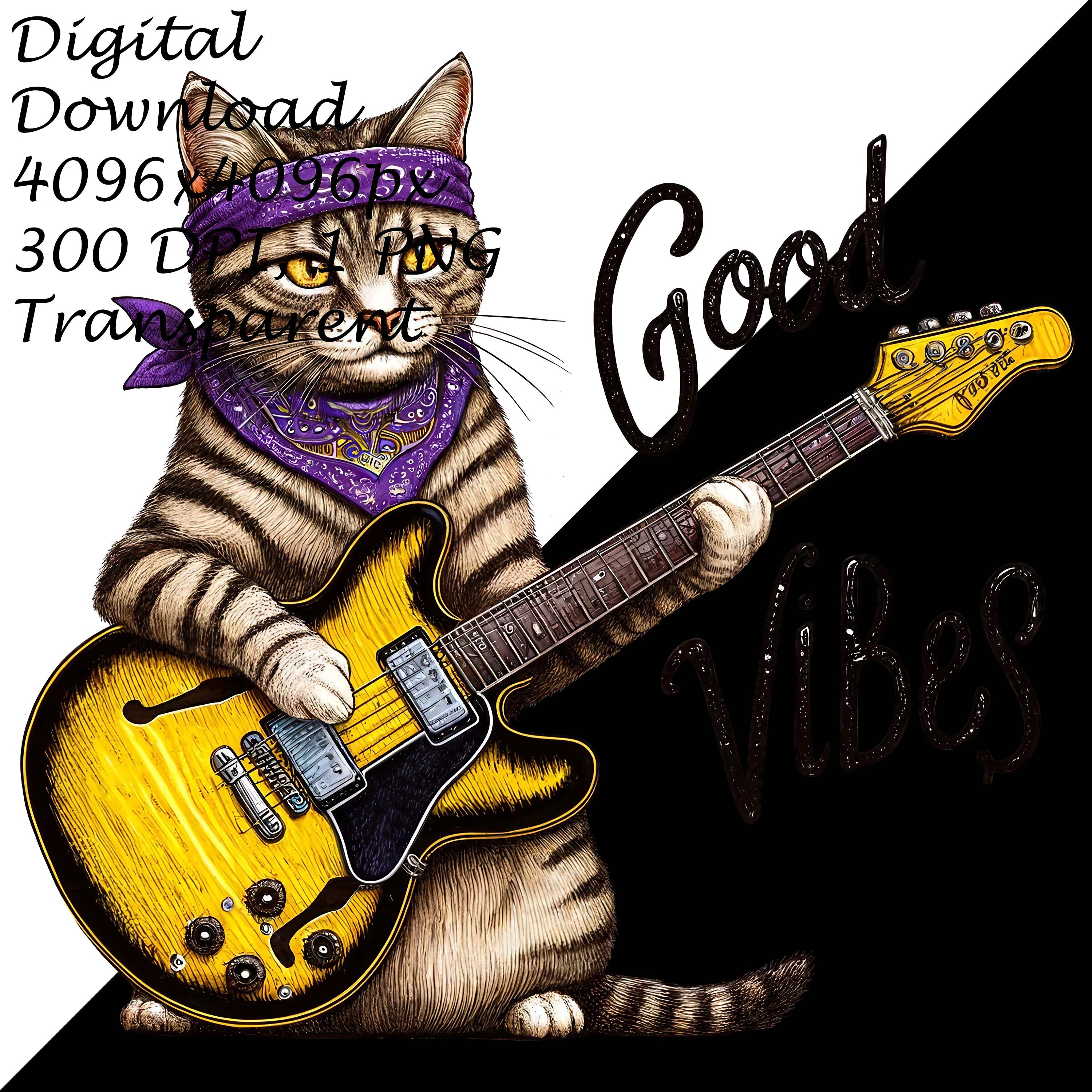 トラ猫ミュージシャン クリップアート - エレキギター ネコ科の