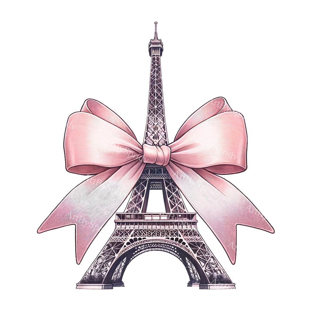 Cartoon Eiffel Tower Clipart, Pink Bow Digital PNG, Sublimation ...