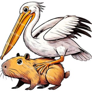 Pelican and Guinea Pig PNG Clipart, Cute Animal Duo Transparent Illustration for Sublimation, Funny Pet Art Prints, Stickers&T-Shirt Designs