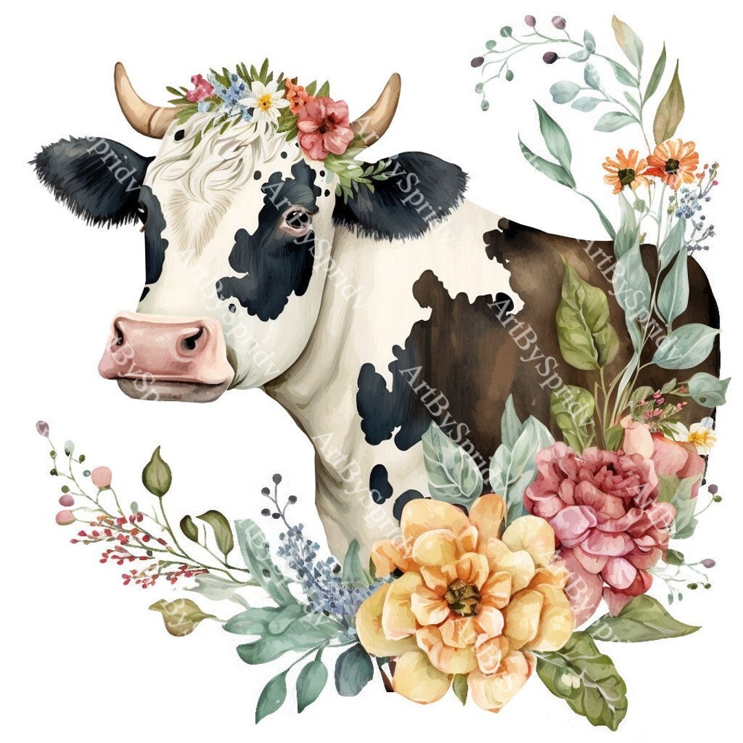 Cute Floral Cow PNG, Transparent Farm Flower Animal Clipart, Kids ...