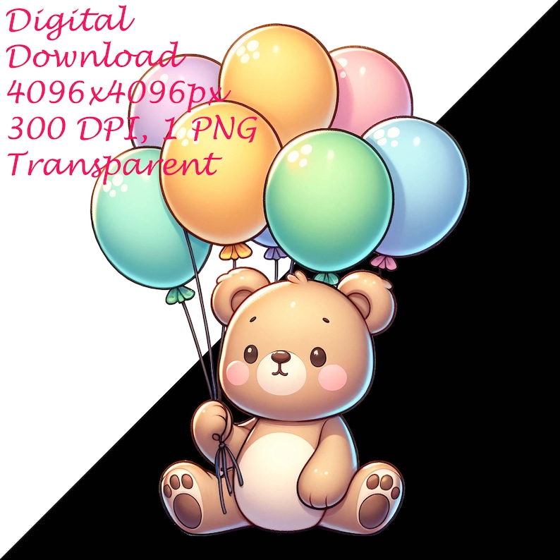 Cute Cartoon Teddy Bear Clipart With Balloons - Baby Shower, T-shirt ...