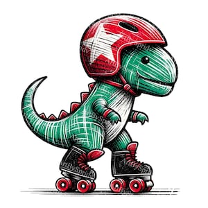 Roller Skating Dinosaur Digital Clipart for Sublimation, Cute Dino Printable Graphic,DIY Kids T-Shirt Design,Instant Download PNG File Craft