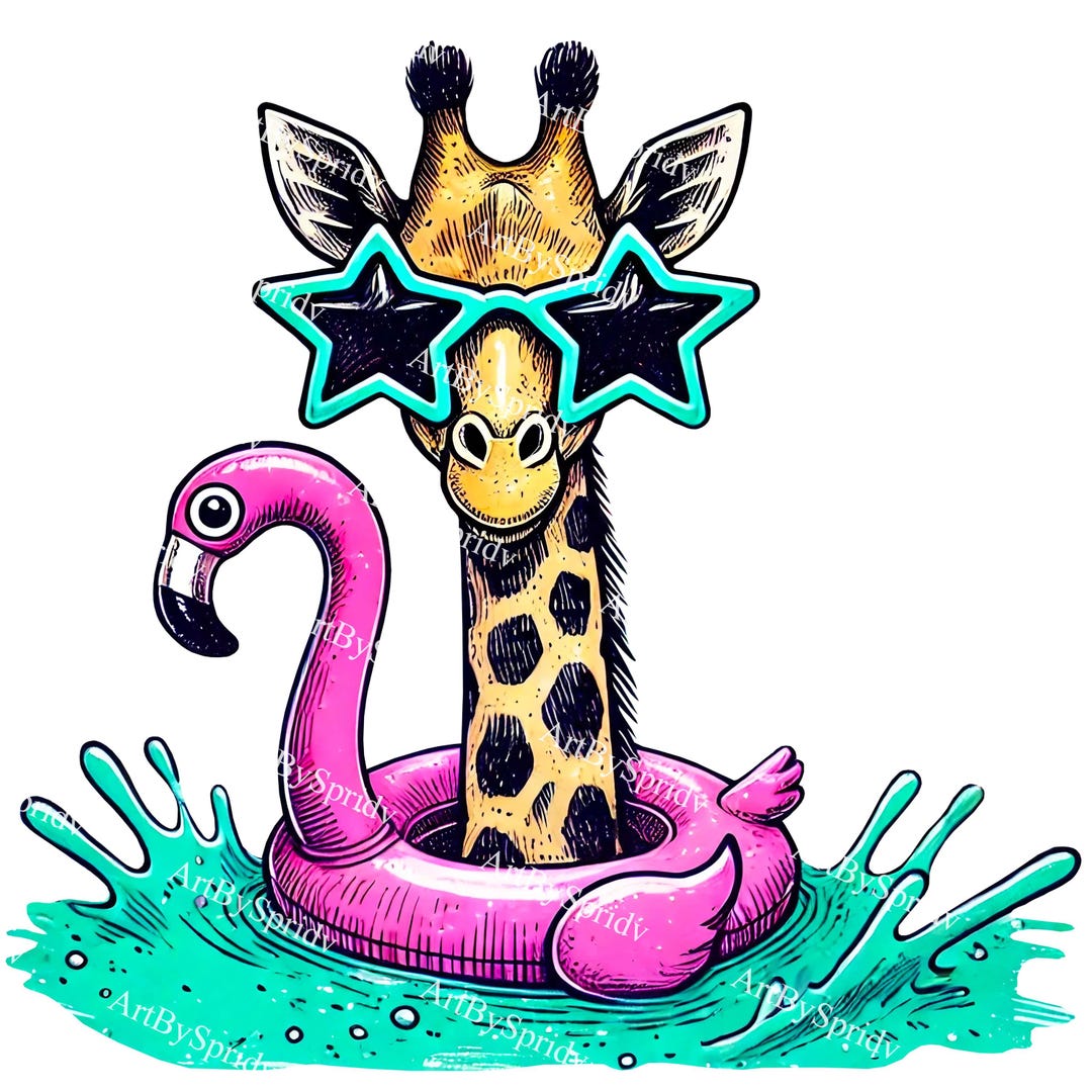 Funny Summer Giraffe Clipart PNG – Cartoon Giraffe With Star Glasses in ...