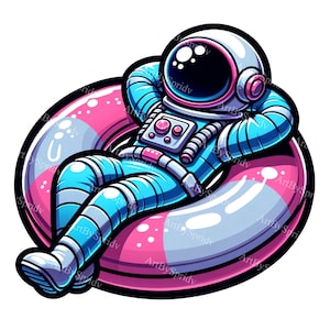 Astronauta en anillo inflable Clipart - Traje espacial PNG digital para DTG imprimible, camisetas, tazas, vasos, sublimación y álbumes de recortes Clip Art