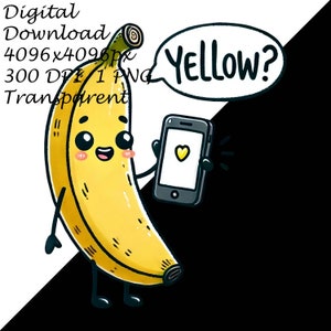 Cartoon Banana Holding Smartphone PNG Clipart-Cute Yellow Fruit Illustration for Digital Download,Fun&Playful Printable Art for DIY Project