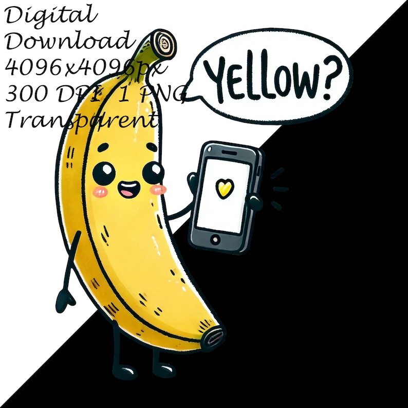Cartoon Banana Holding Smartphone PNG Clipart-Cute Yellow Fruit Illustration for Digital Download,Fun&Playful Printable Art for DIY Project