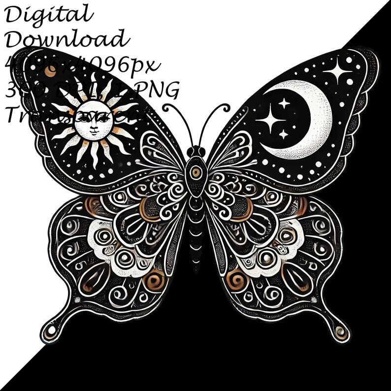Celestial Butterfly PNG Clipart, Sun & Moon Digital Clip Art, Mystical ...