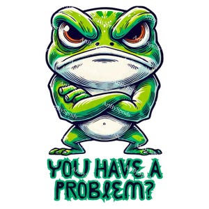 Grumpy Frog PNG – Funny Angry Frog with "You Have a Problem?" Quote – Sassy Cartoon Amphibian Digital Clip Art for T-Shirts, Mug, Stickers