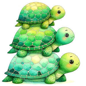 Entzückende Schildkröte Familie Clipart - digitale PNG für Sublimation | Druckbare Schildkröte Stapel Grafik für DIY kreative Projekte | Sofort Download