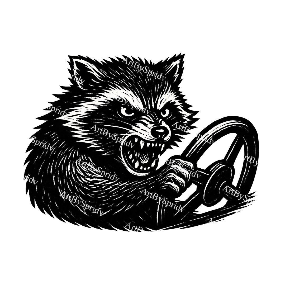 Angry Raccoon Driving PNG | Fierce Animal at Steering Wheel Clipart for ...