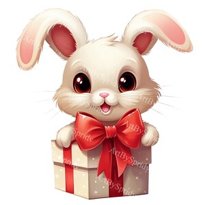 Bunny with Gift Box Transparent PNG – Cute Rabbit Clipart for Holiday DIY Crafts, Easter Decorations, and Scrapbooking Projects, DTG T-Shirt