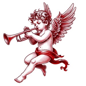 Angelic Cherub with Trumpet Clipart for Printable Sublimation, Transparent PNG, Digital Download for DIY Craft Project, Invitations & Decor