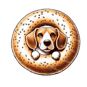 Dog Peeking Through Bagel Clipart, Cute Beagle Digital Download, Transparent PNG, Fun Animal Art for Sublimation, DIY Projects, and Crafting