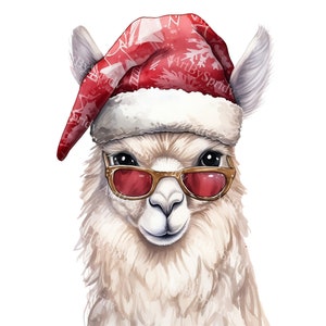 Christmas Llama With Santa Hat Transparent PNG Clipart, Kids/Adults Cartoon Design, Printable Sublimation,Commercial,Magical Animal Clip Art