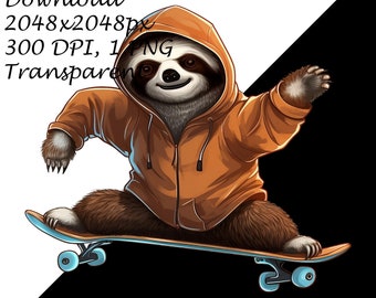 スケートボードをするナマケモノのクリップアート PNG、スケートボード