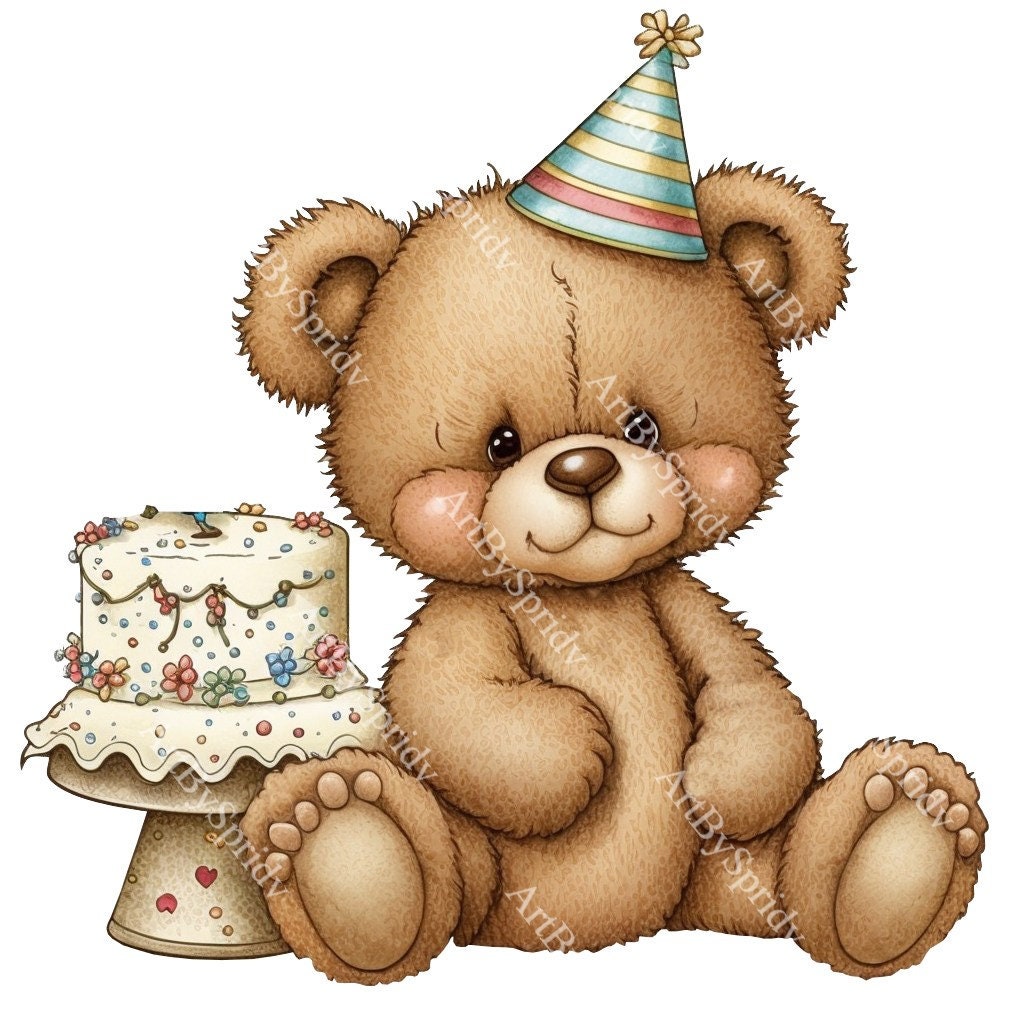 Birthday Teddy Bear Transparent PNG Clipart Kids Cartoon - Etsy