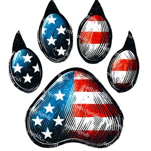 American Flag Paw Print Clipart PNG | Patriotic Dog Lover Art | USA Pet Paw Design Digital Download | Stars & Stripes Paw Illustration, DIY