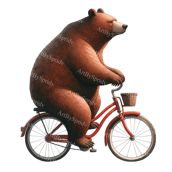 自転車に乗る気まぐれなクマのクリップアート | 自転車に乗るヒグマの
