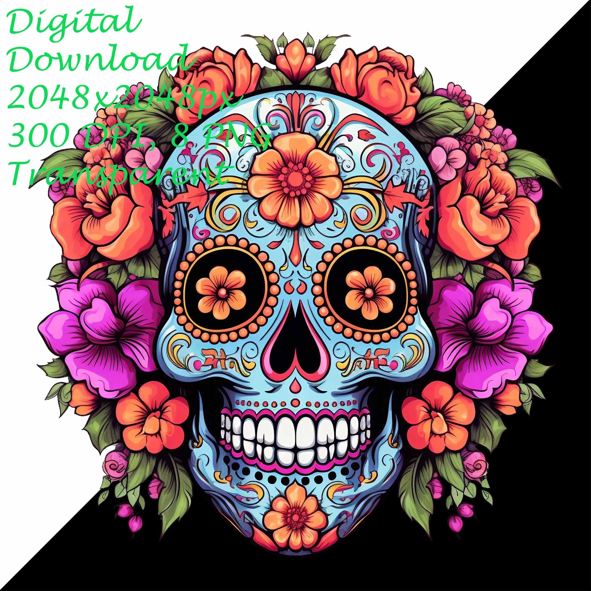 Vibrant Floral Sugar Skull Clipart Bundle | Day of the Dead PNG ...