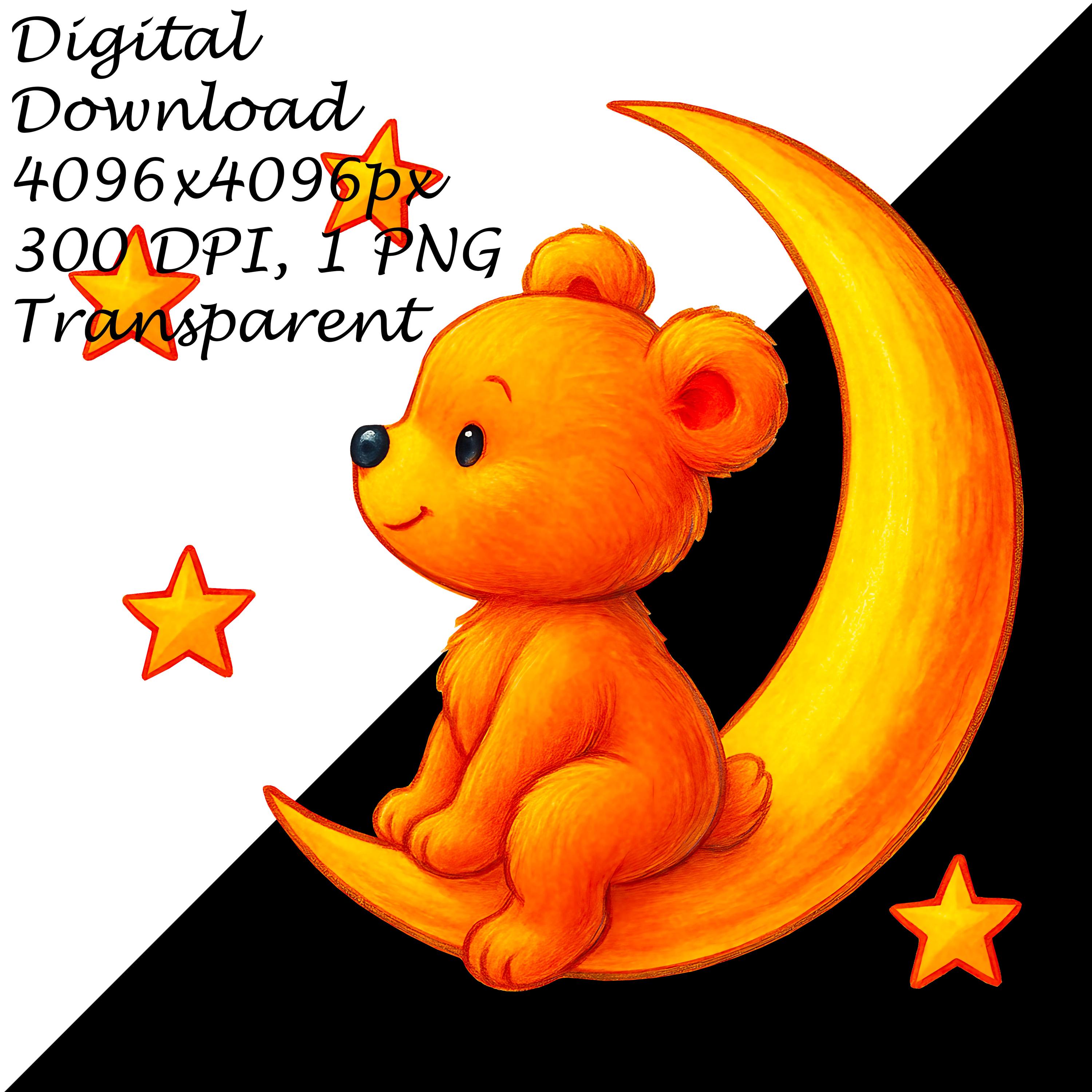 Teddy Bear on Moon PNG, Cute Bear Sitting on Crescent With Stars ...
