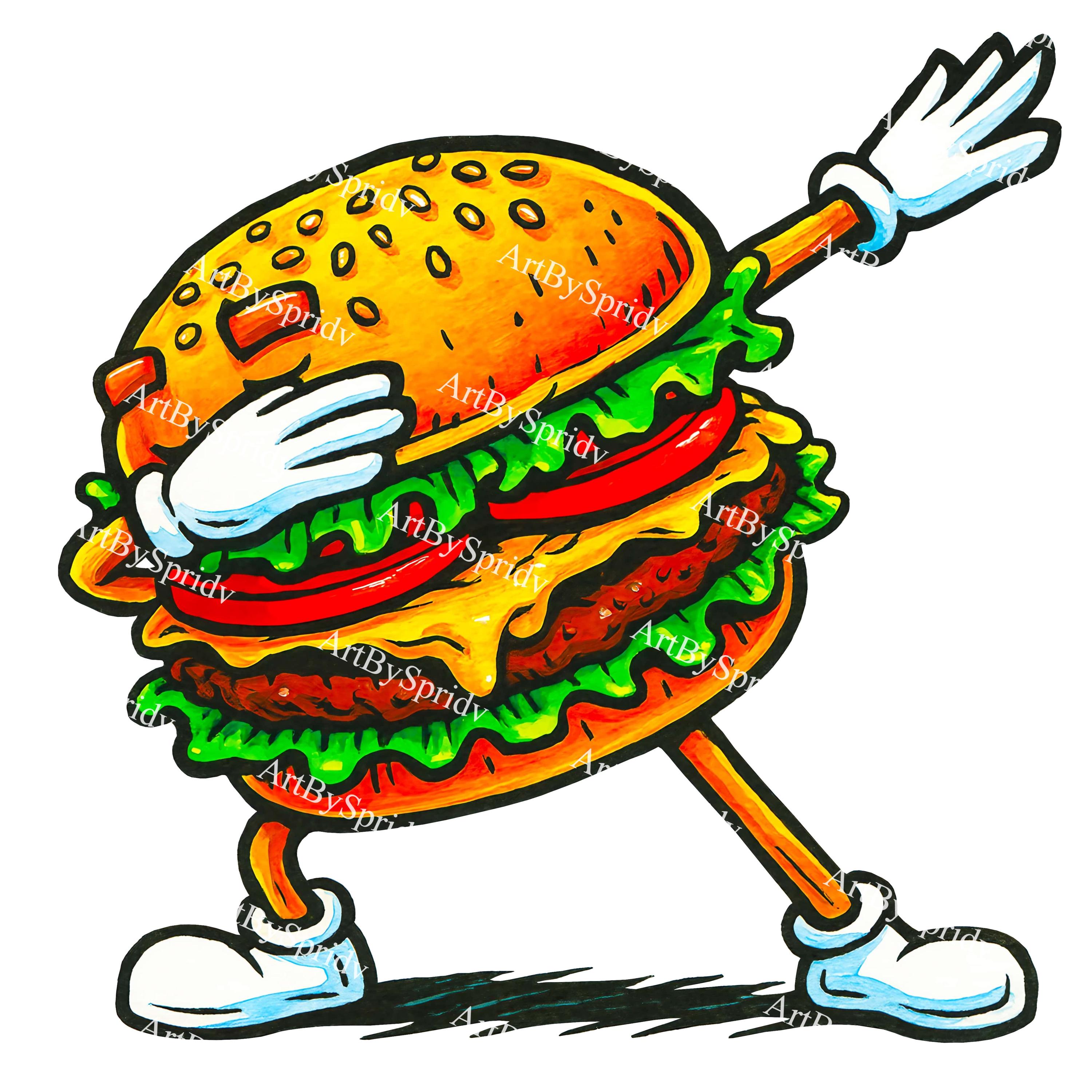 Funny Dabbing Burger Clipart Transparent PNG | Cheeseburger Mascot ...