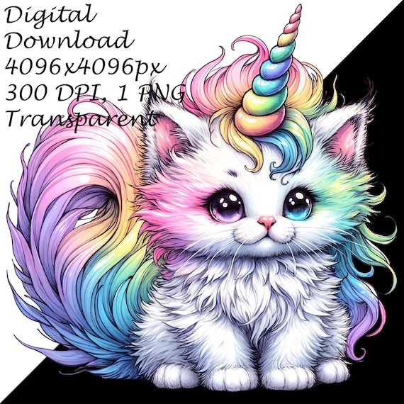 レインボーユニコーン子猫クリップアート - 魔法の神話上の生き物PNG
