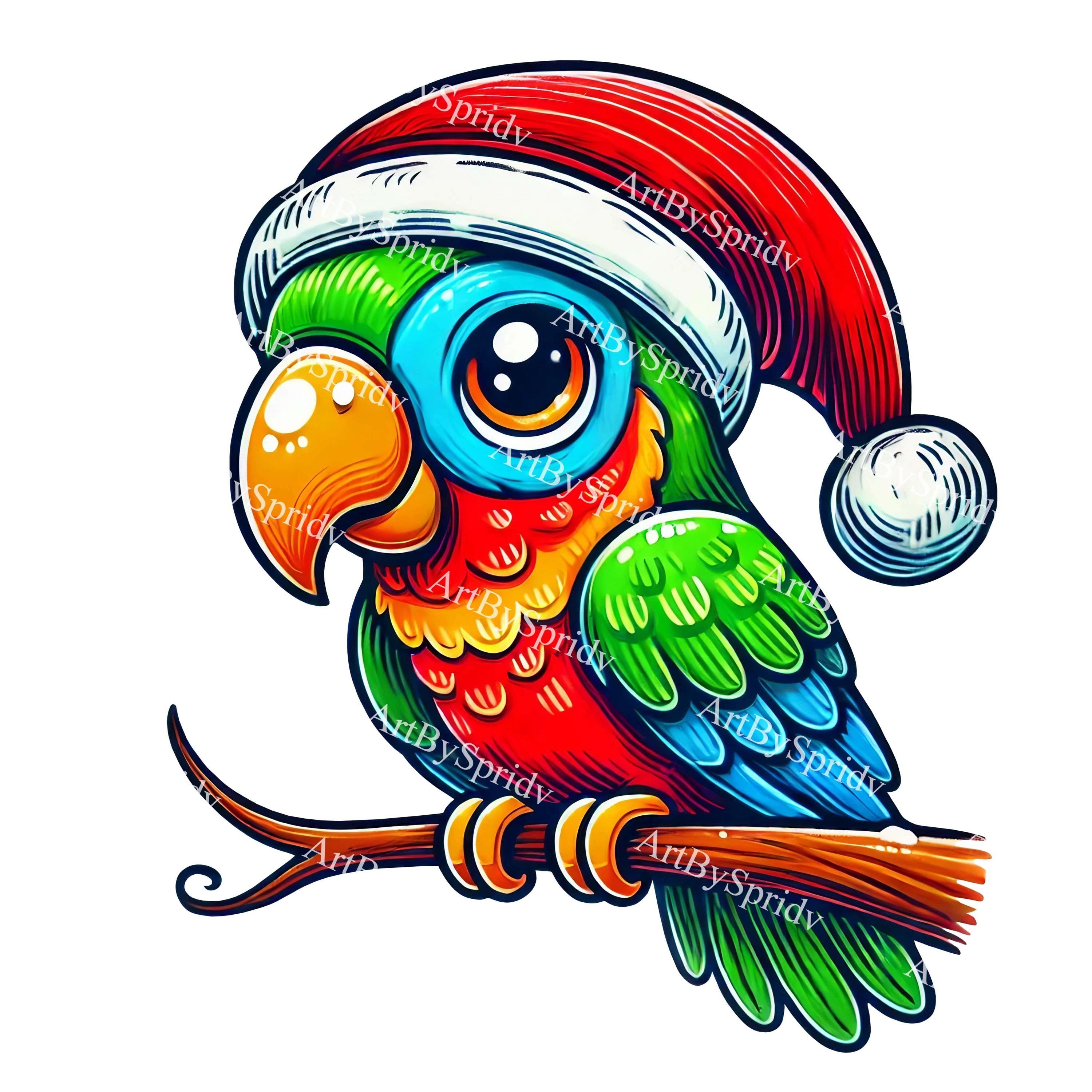 Christmas Parrot With Santa Hat PNG Clipart, Festive Bird for Holiday ...