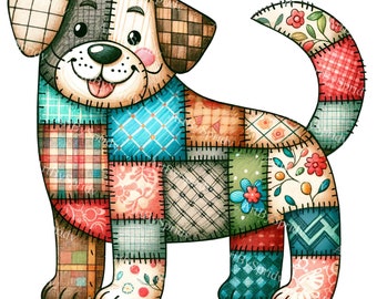 Patchwork Dog PNG Clipart, Ilustração de cachorrinho acolchoado fofo, Animal caprichoso, Artesanato DIY, Álbum de recortes, Decoração de berçário, Arte de quarto infantil, PNG para impressão