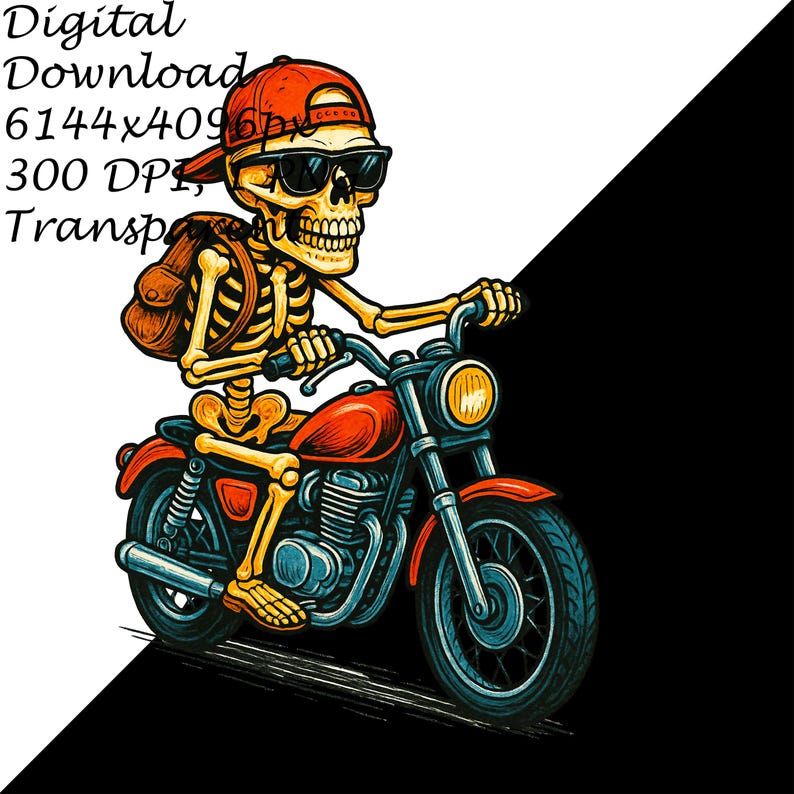 Skeleton Ride Decal Cool Skeleton Biker PNG Clipart, Funny Skull Riding Motorcycle Design ...