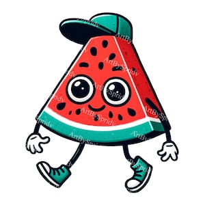 Watermelon Slice Clipart PNG - Cute Kawaii Fruit Illustration,Summer Printable Watermelon Art, Fun Fruit Character for Crafts & Scrapbooking