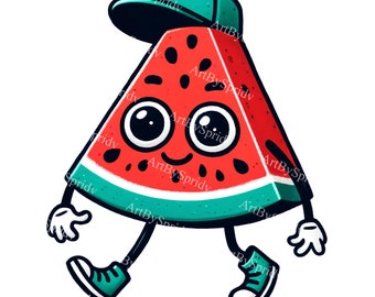 Watermelon Slice Clipart PNG - Cute Kawaii Fruit Illustration,Summer Printable Watermelon Art, Fun Fruit Character for Crafts & Scrapbooking