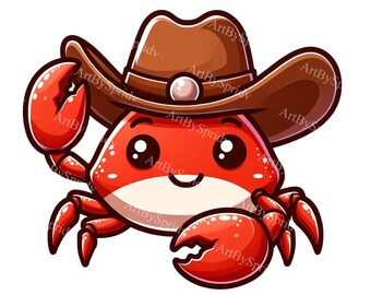 Western-Themed Red Crab Digital Clipart, Printable Cowboy Crab PNG for Sublimation & Crafts, Unique Sea Animal Illustration,Instant Download