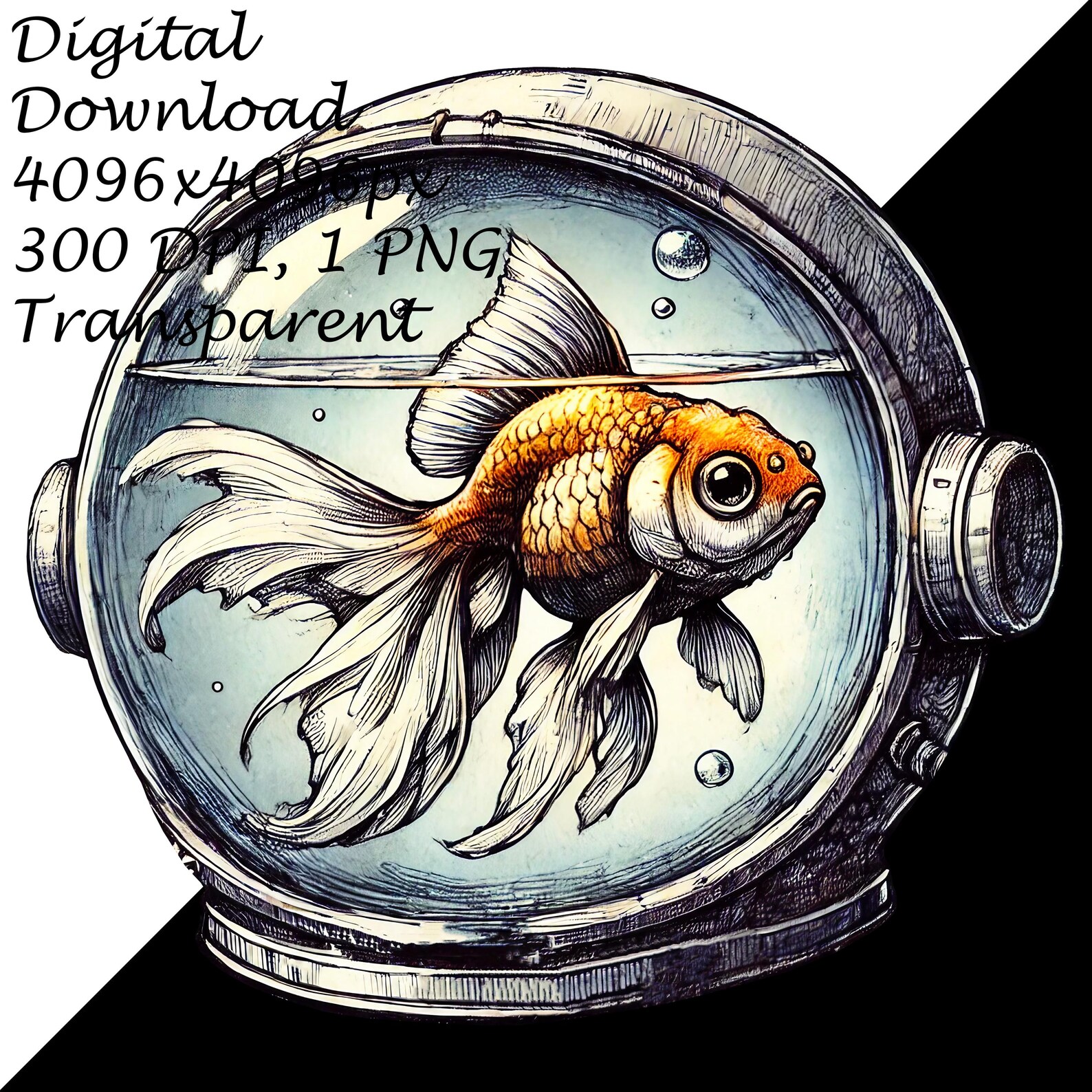 Goldfish in Astronaut Helmet PNG, Surreal Space Fish Clipart, Cosmic ...
