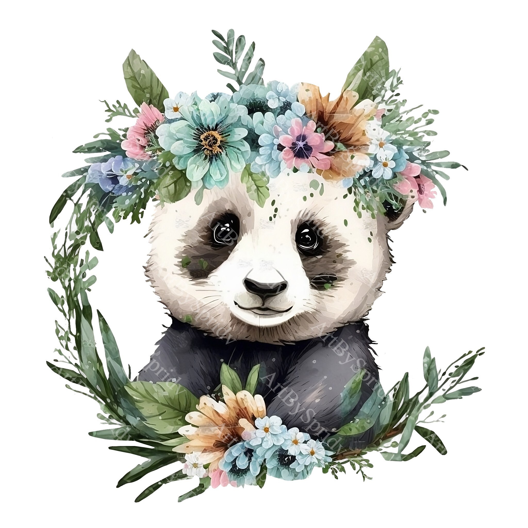 Premium Vector  Cute summer baby panda with flower wreath