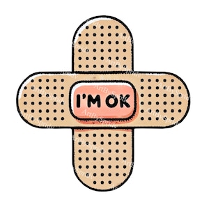 Entzückende 'I'm OK' Pflaster PNG Clipart, niedliche Bandage Digital Download, Erste Hilfe Kawaii Aufkleber, Scrapbooking&DIY Craft T-Shirt Sublimation