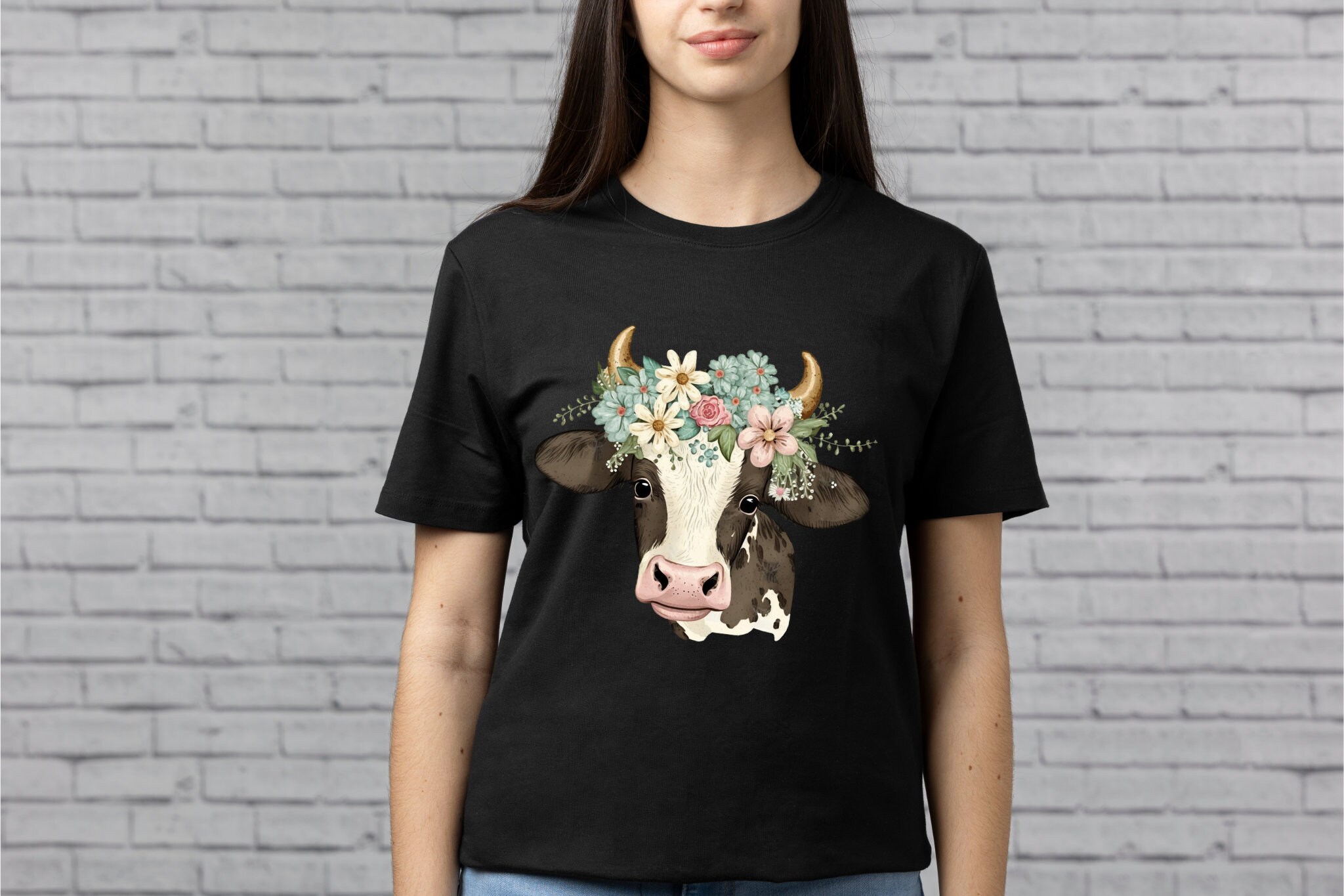 Cute Floral Cow PNG, Transparent Farm Flower Animal Clipart, Kids ...