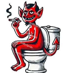 Devil Smoking Transparent PNG, Vintage Retro Hell Cartoon Art,Dark Humor Gothic Clipart,Edgy Tattoo Style Illustration for Stickers&T-Shirts