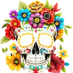 Day of the Dead Sugar Skull PNG Clipart With Flowers, Dia De Los ...