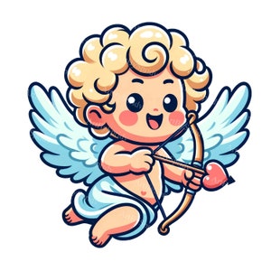 Cute Cupid Clipart Transparent PNG | Kawaii Valentine’s Day Angel Art | Cherub Illustration | Love Arrow Digital Graphic, Romantic Printable