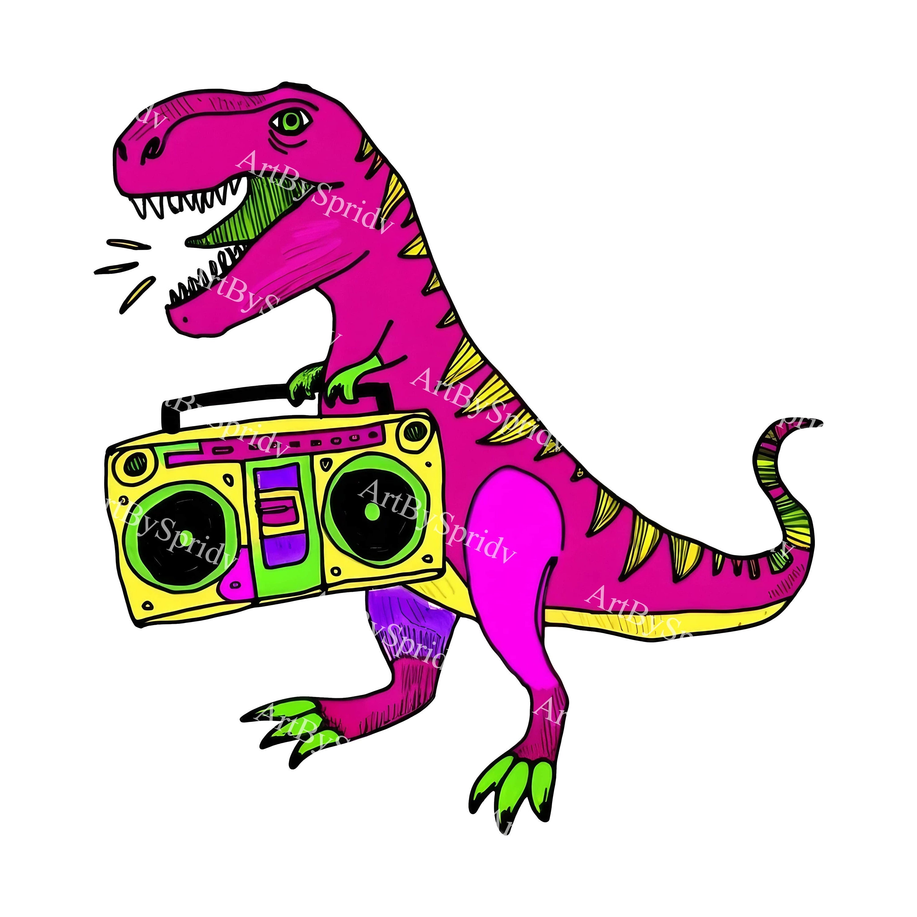Hand-drawn T-rex Dinosaur With Colorful Recorder PNG Clipart