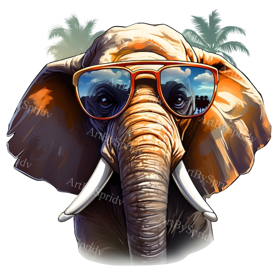 Éléphant élégant avec des lunettes de soleil Clipart PNG